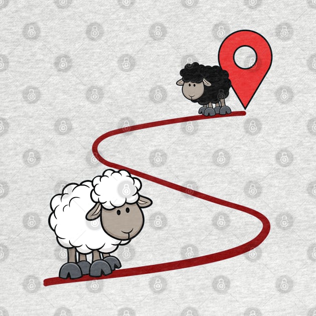 Black and white sheep map pin by JulieVie Design